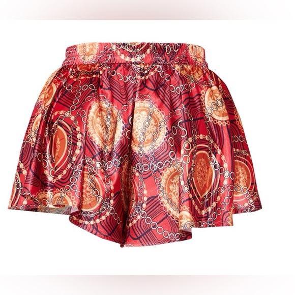 PLT - Red & Gold Satin Chain Print Floaty Shorts - XS/0 - NWT - Picture 2 of 10